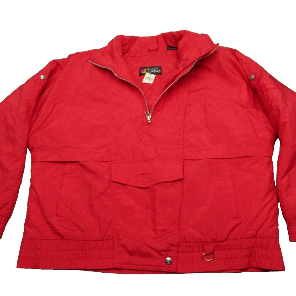 Andy Johns Jacket Women Medium Red Pocket 1/4 Full Zip Rain Windbreaker VTG NWD